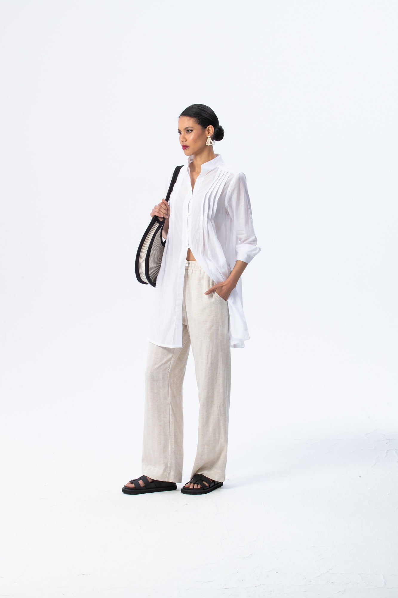 Sydney Wide Leg Pants - Stone Stripe