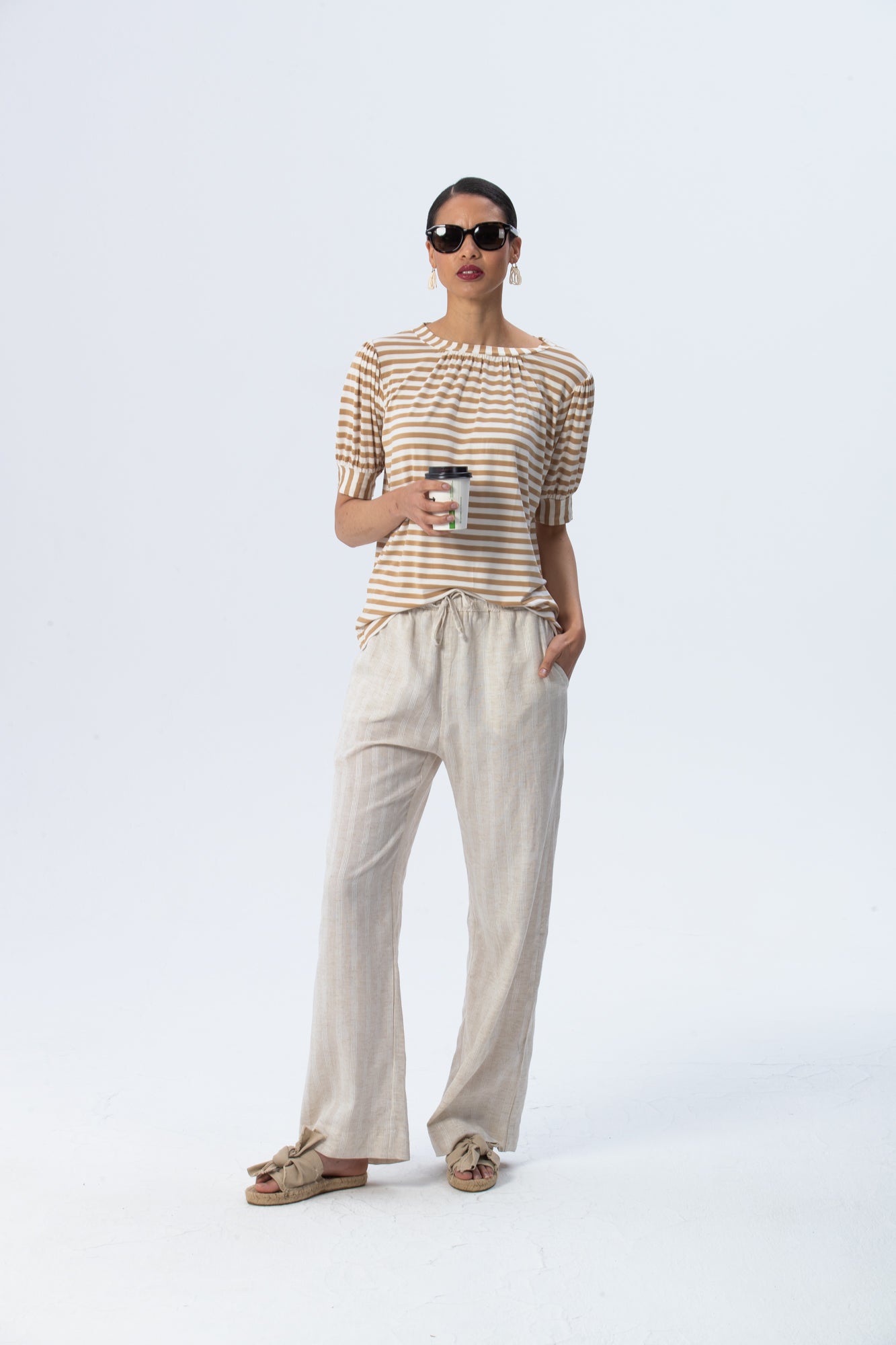 Sydney Wide Leg Pants - Stone Stripe