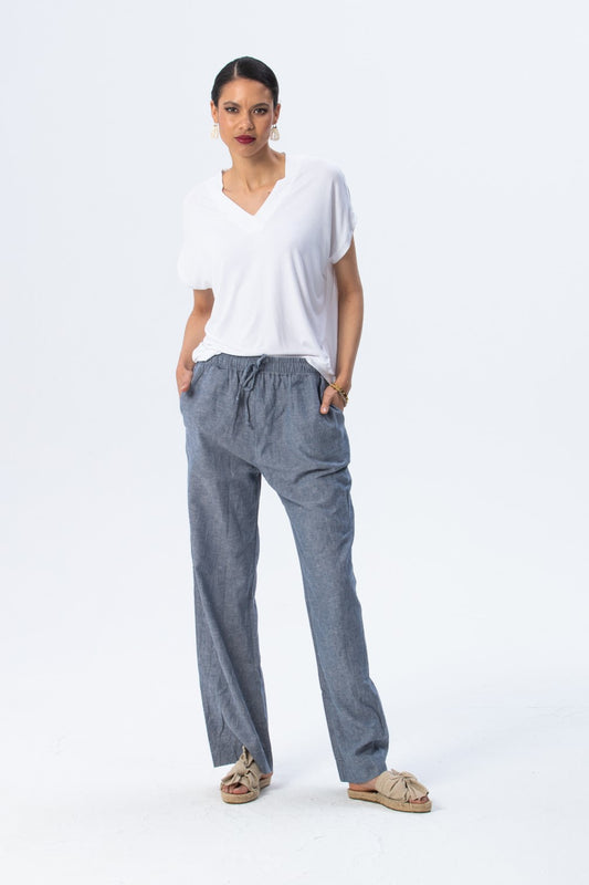 Sydney Wide Leg Pants - Chambray Blue