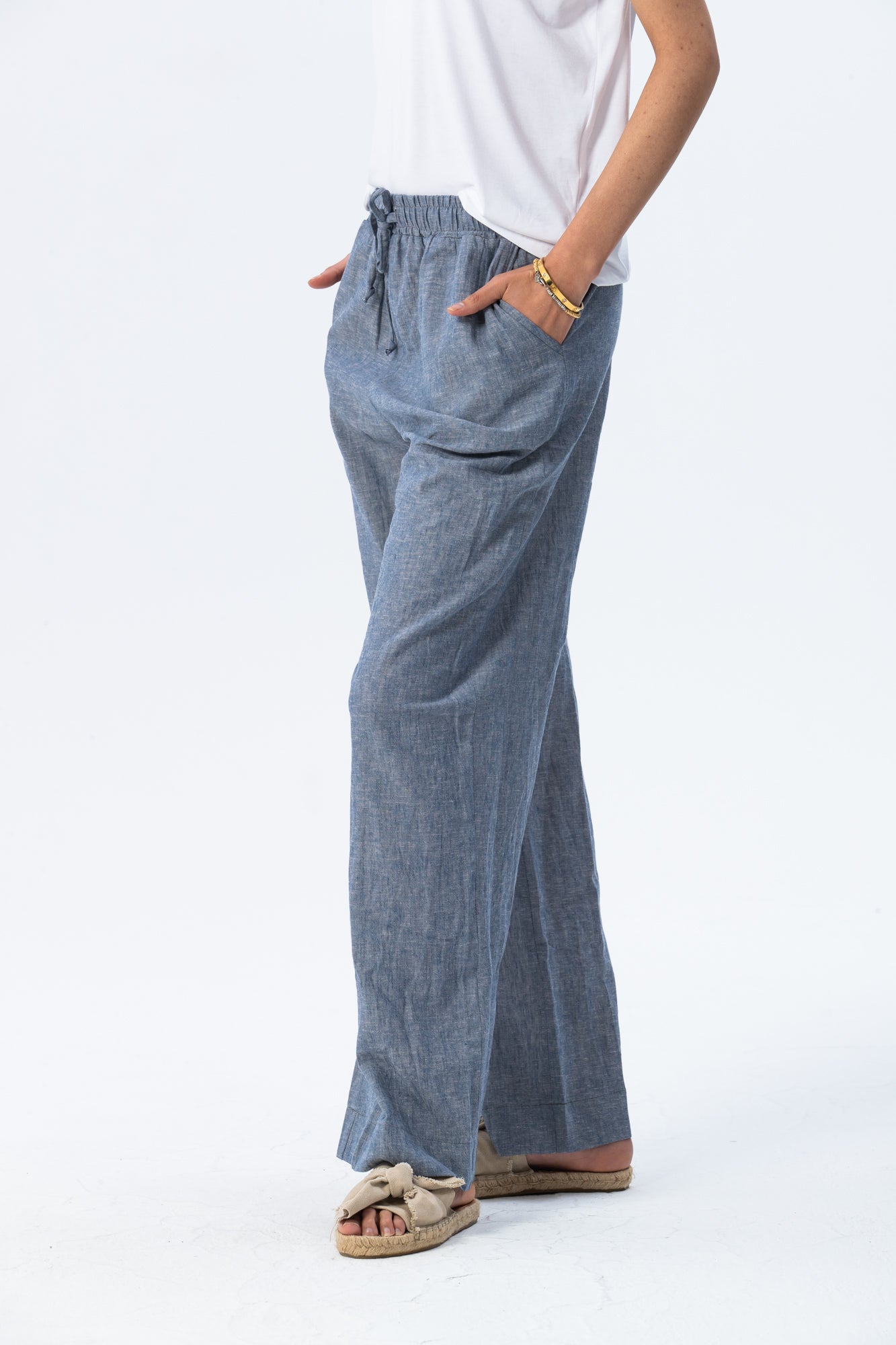 Sydney Wide Leg Pants - Chambray Blue