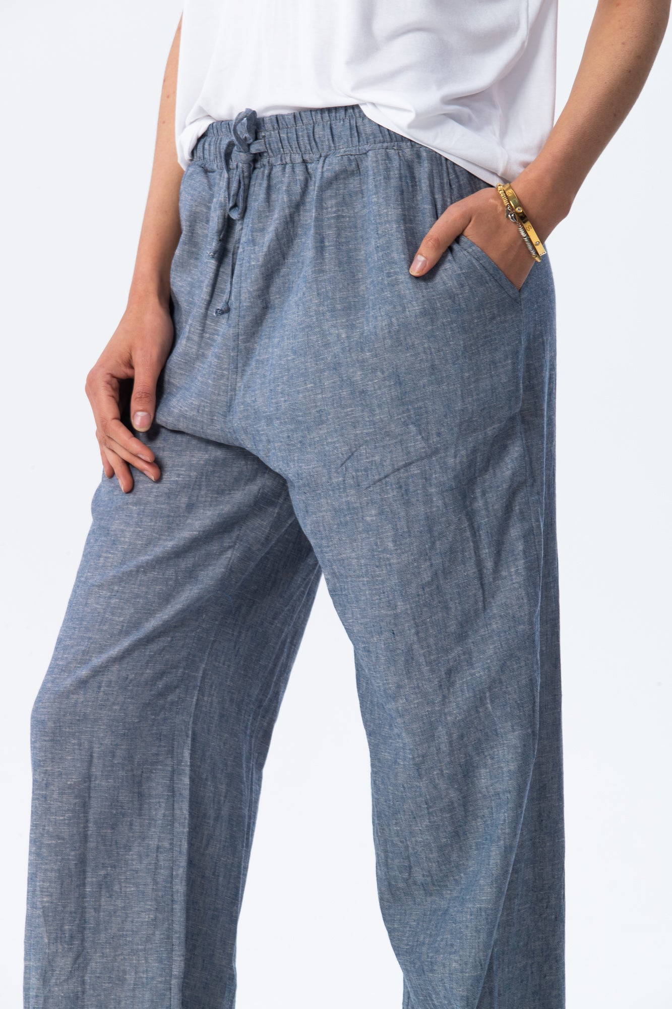 Sydney Wide Leg Pants - Chambray Blue