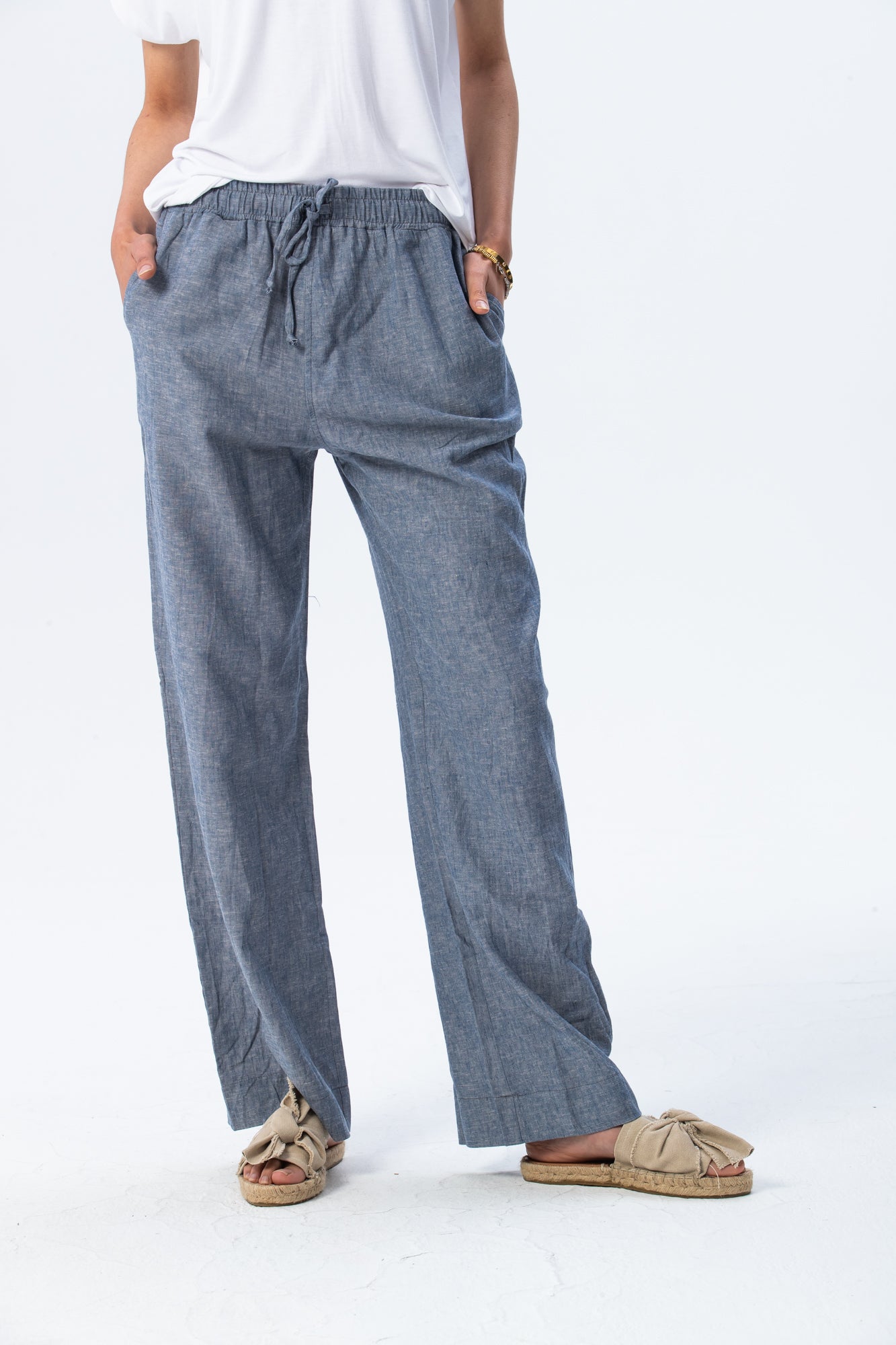 Sydney Wide Leg Pants - Chambray Blue