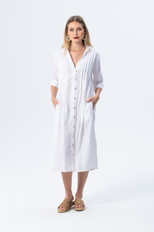 Santorini Pintuck Dress - White