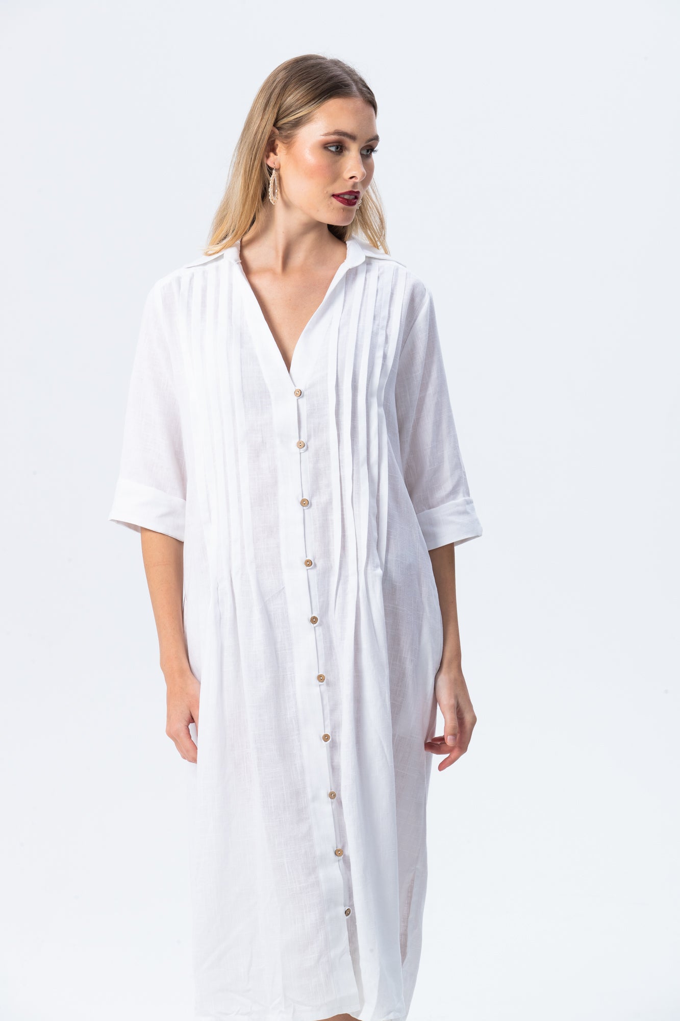 Santorini Pintuck Dress - White