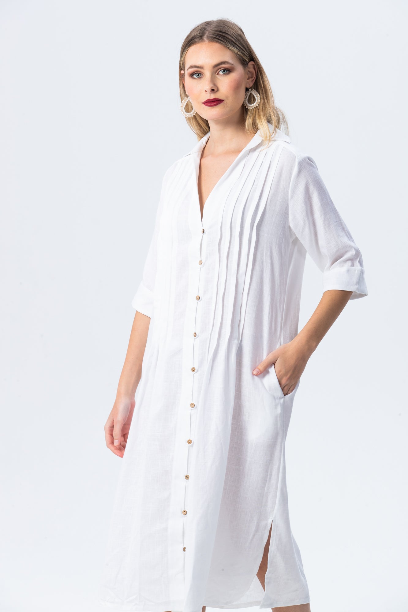 Santorini Pintuck Dress - White