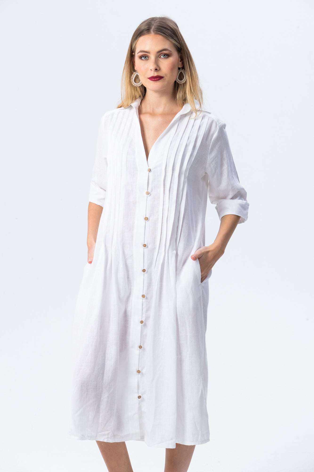 Santorini Pintuck Dress - White