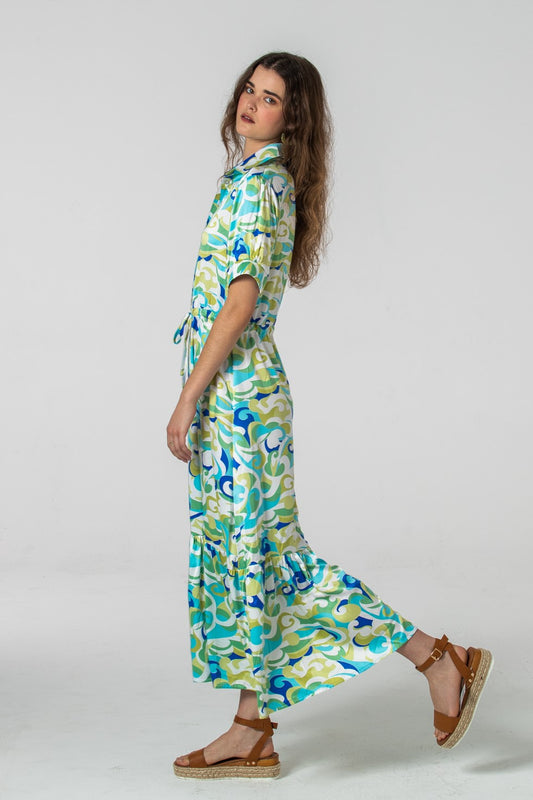 Malaga Dress - Blue & Wild Lime