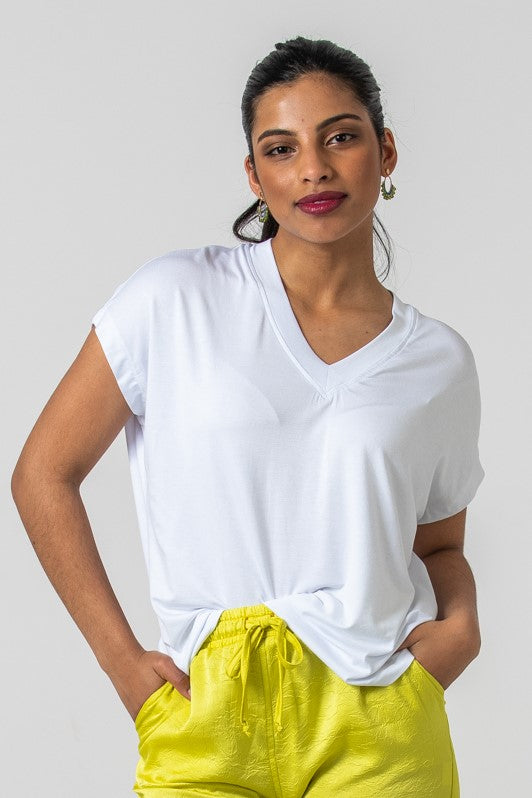 Corfu Summer V-Neck Tee - White