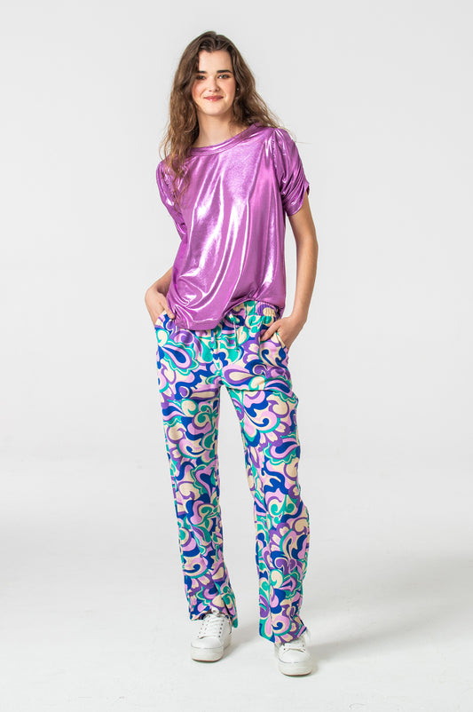 Sydney Wide Leg Pant - Lilac and Teal Floral