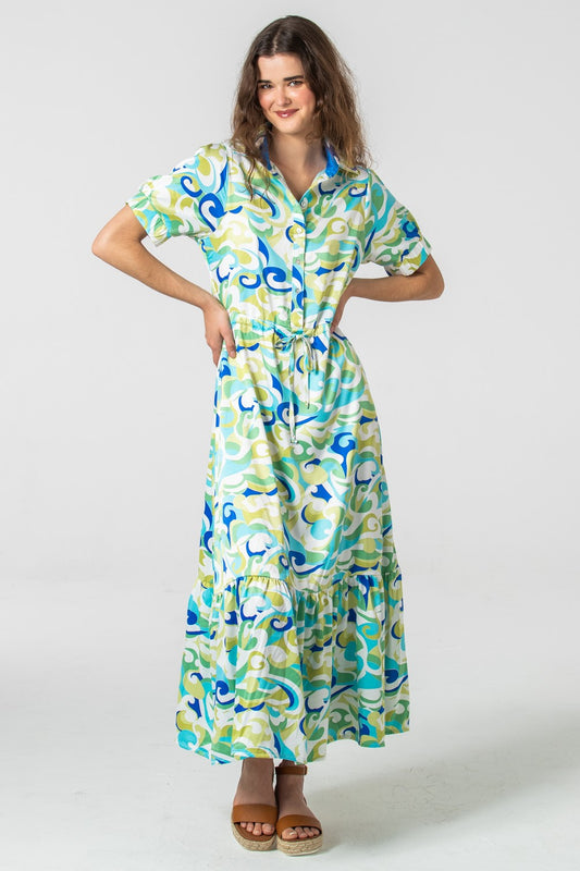 Malaga Dress - Blue & Wild Lime