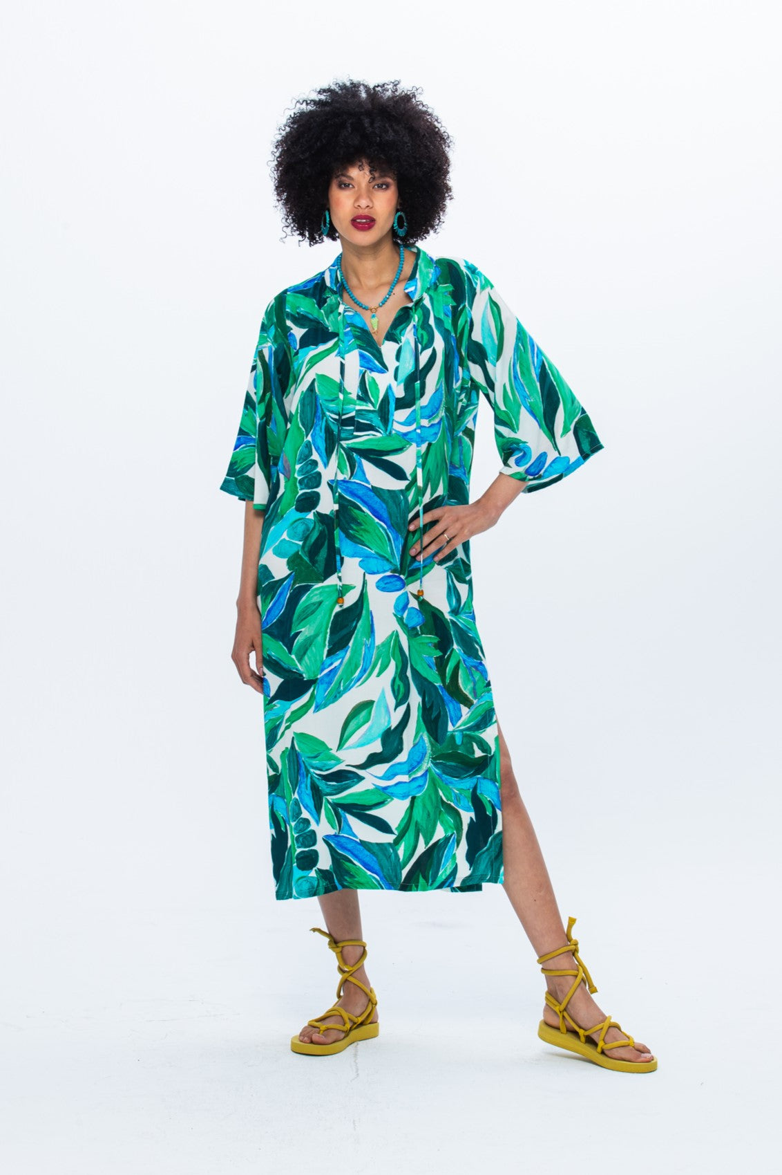 Malta Kaftan - Green and White