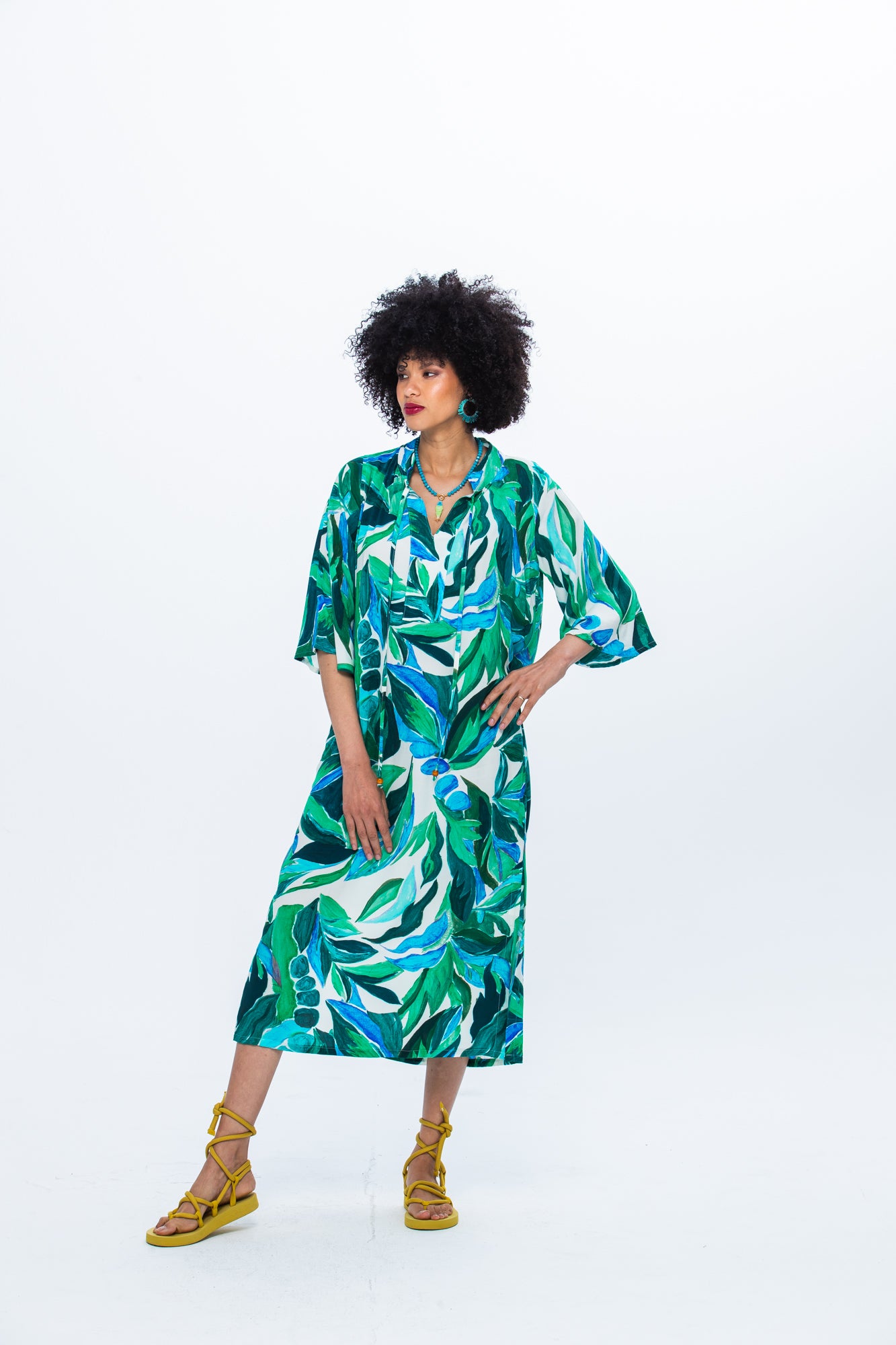 Malta Kaftan - Green and White