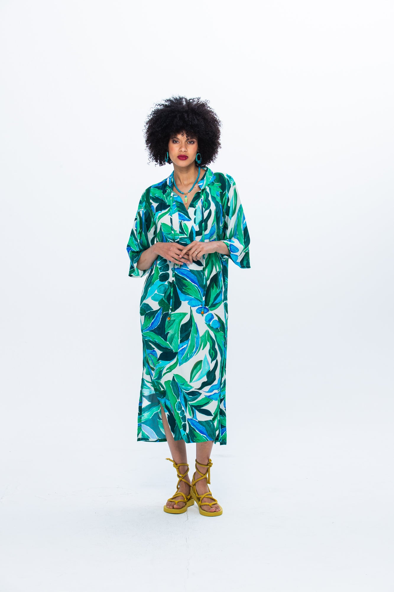 Malta Kaftan - Green and White