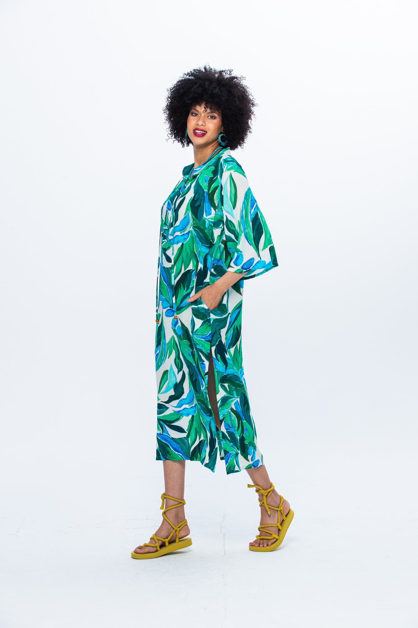 Malta Kaftan - Green and White