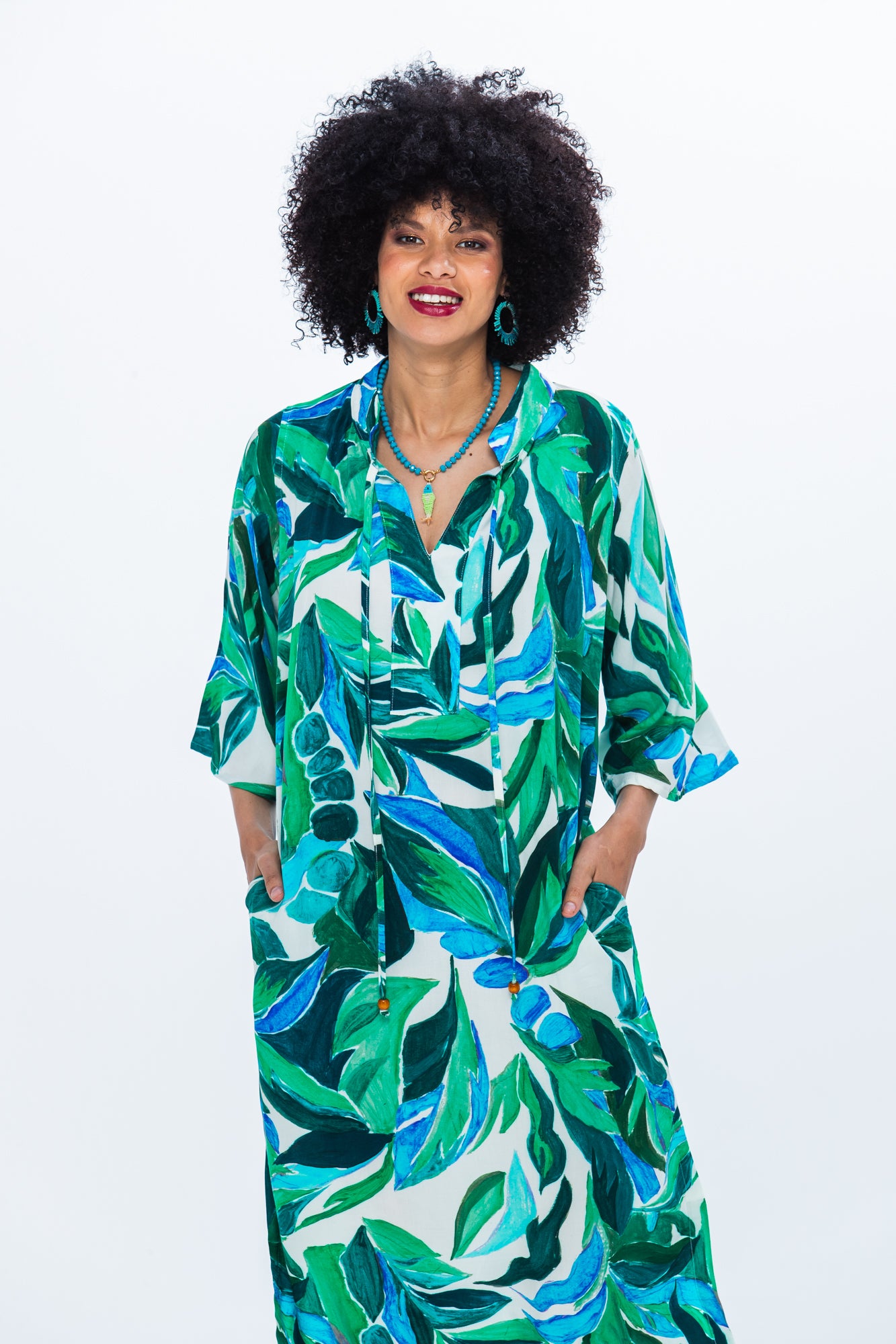 Malta Kaftan - Green and White