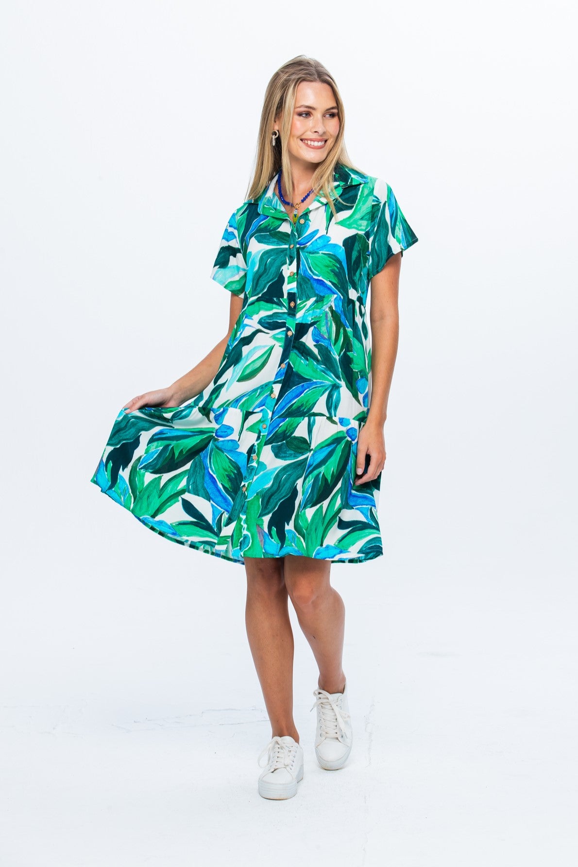 Athena Frill Dress - Green and White