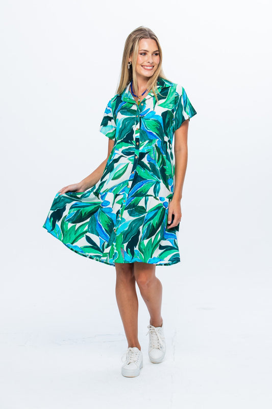 Athena Frill Dress - Green and White