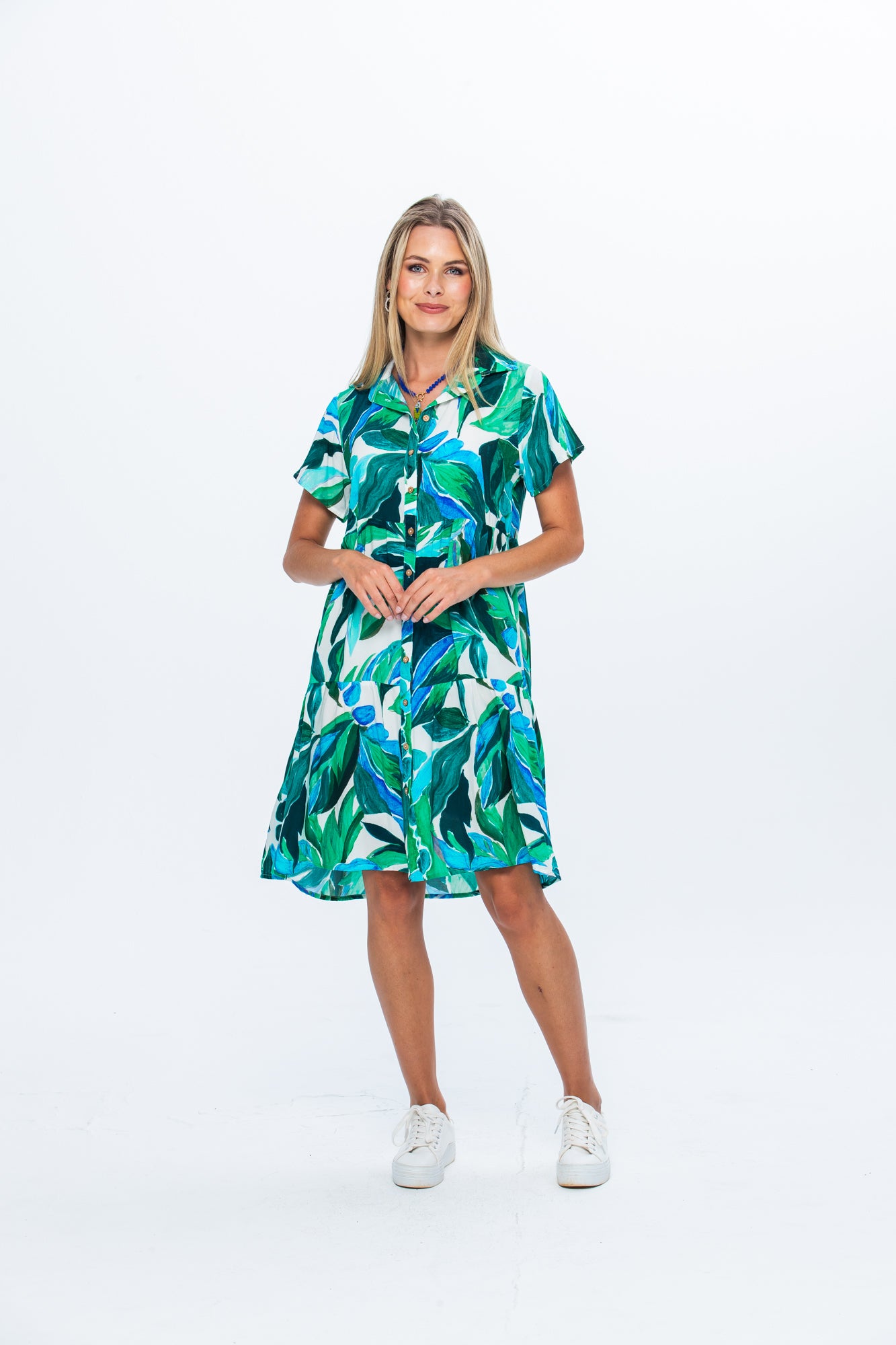 Athena Frill Dress - Green and White