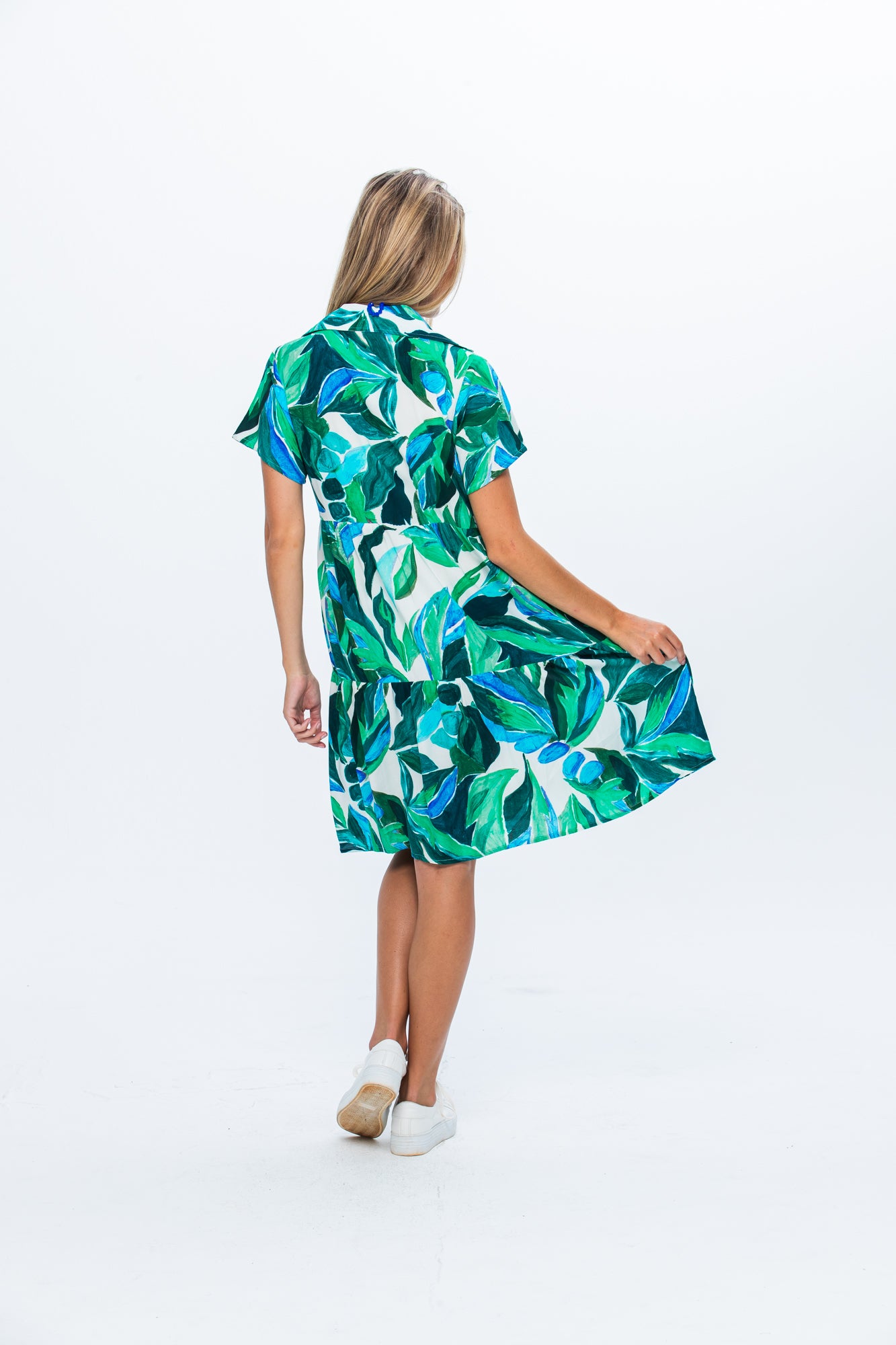 Athena Frill Dress - Green and White