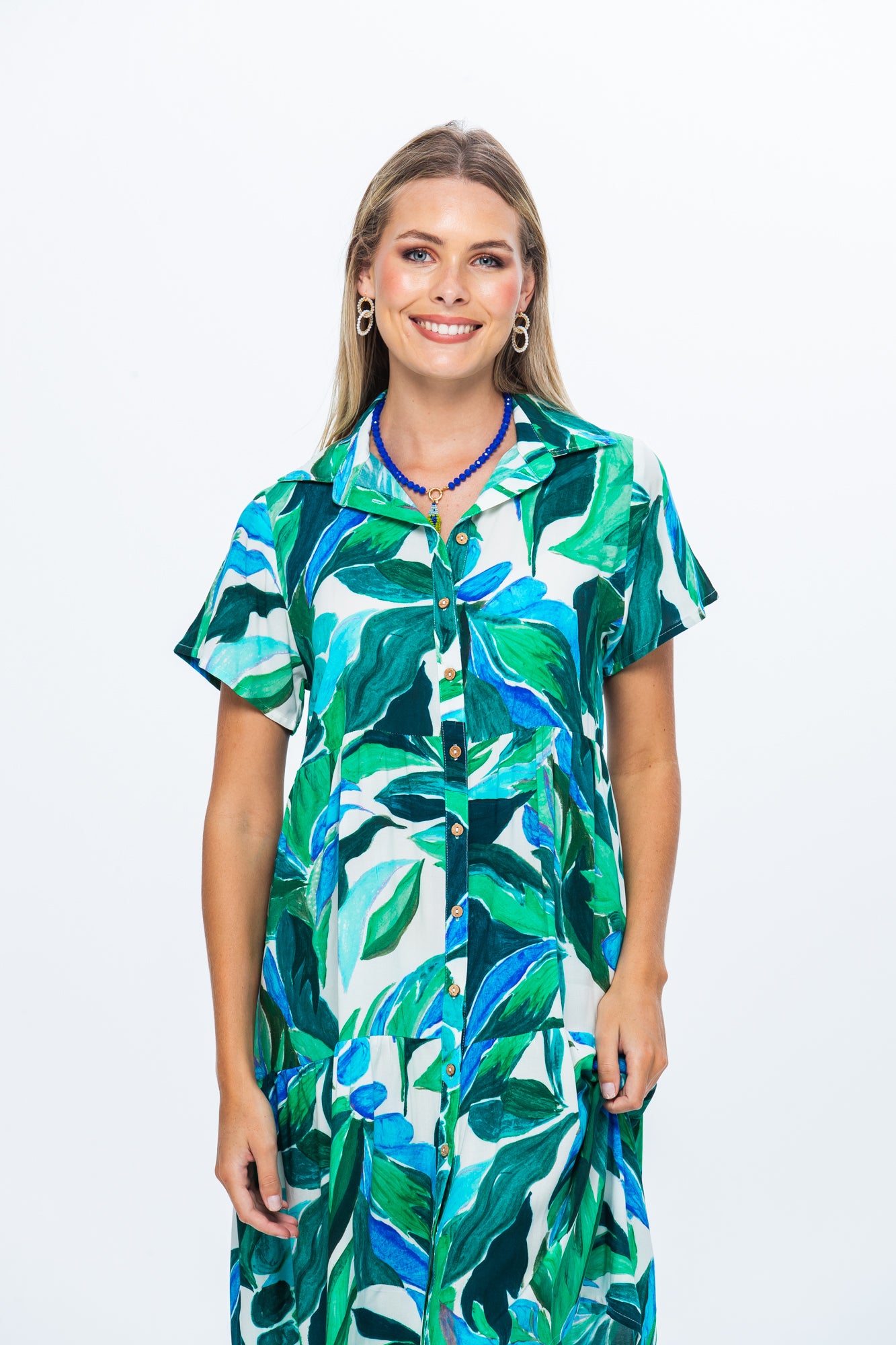 Athena Frill Dress - Green and White