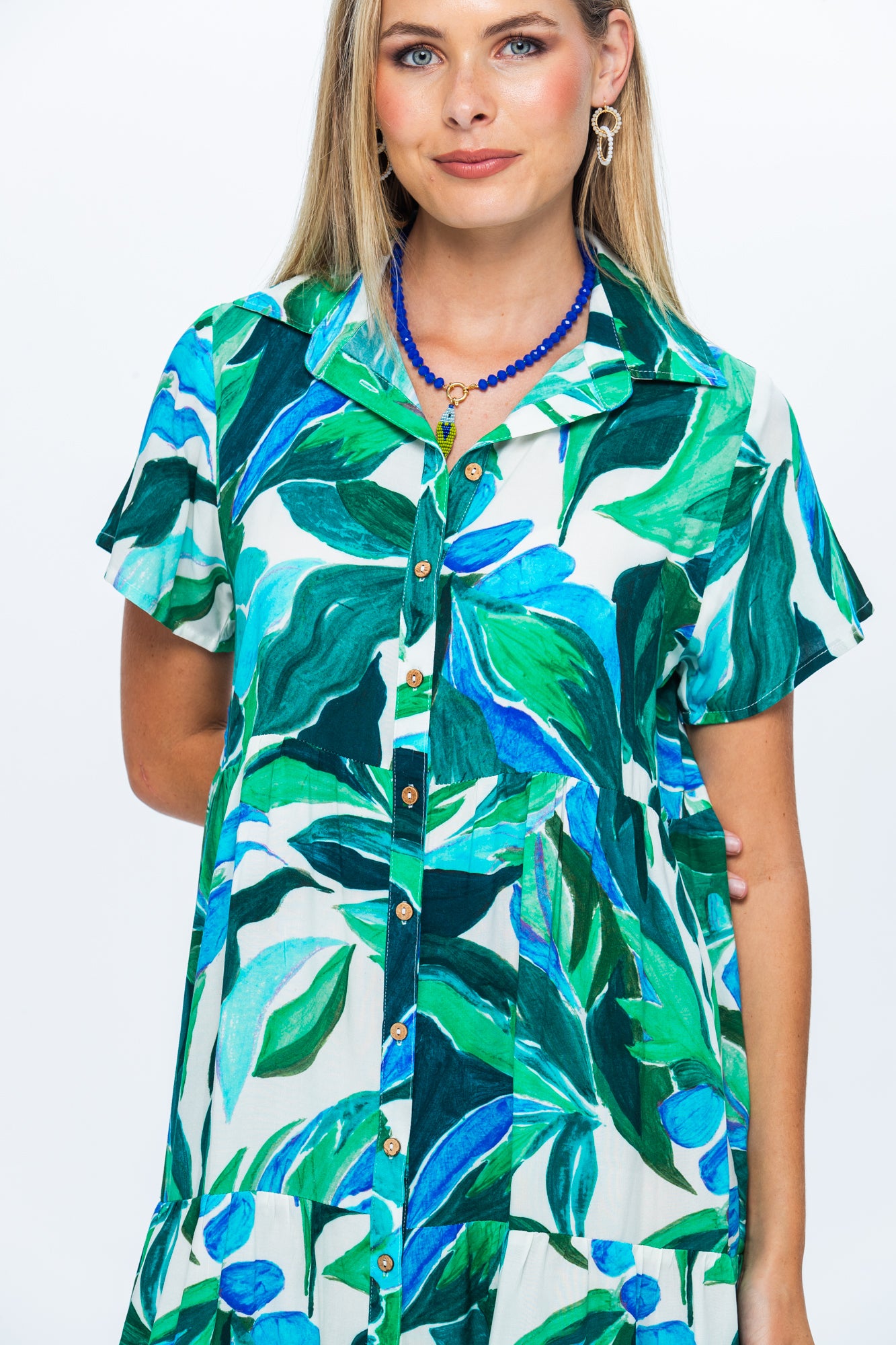 Athena Frill Dress - Green and White