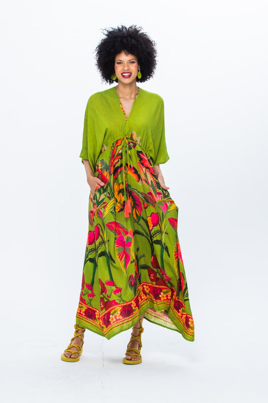 Georgia Kaftan Maxi Dress - Green Tropical