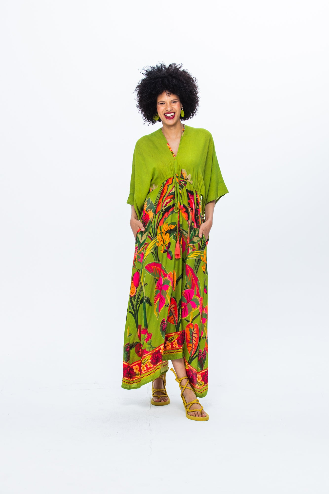 Georgia Kaftan Maxi Dress - Green Tropical