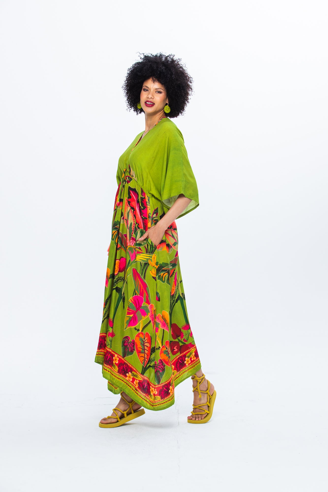 Georgia Kaftan Maxi Dress - Green Tropical