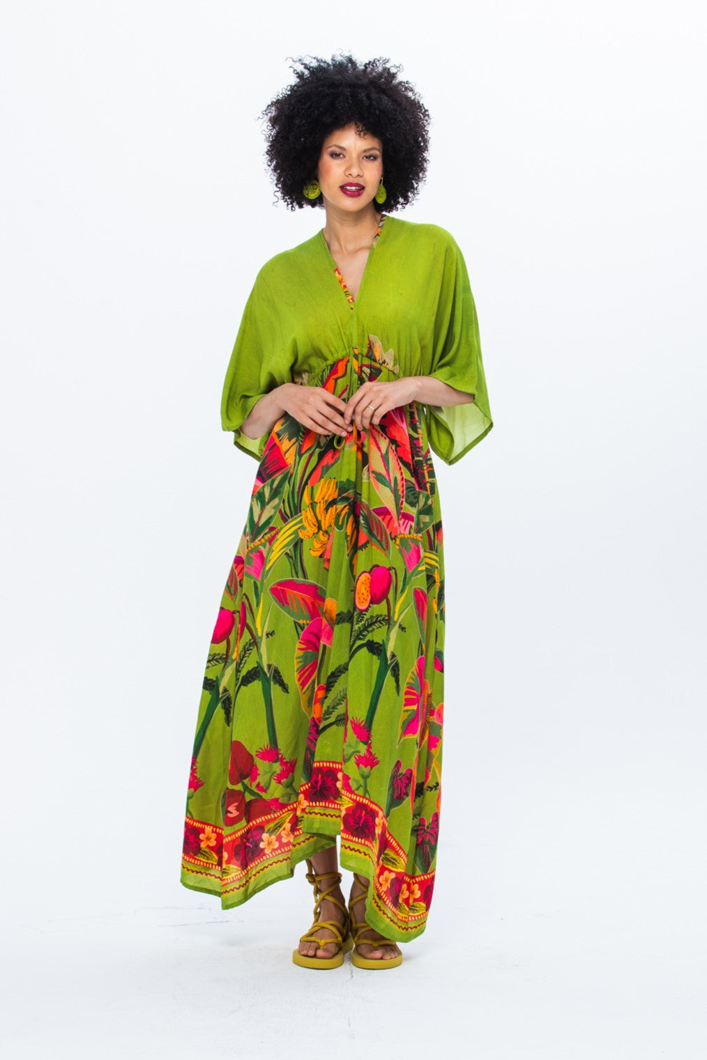 Georgia Kaftan Maxi Dress - Green Tropical