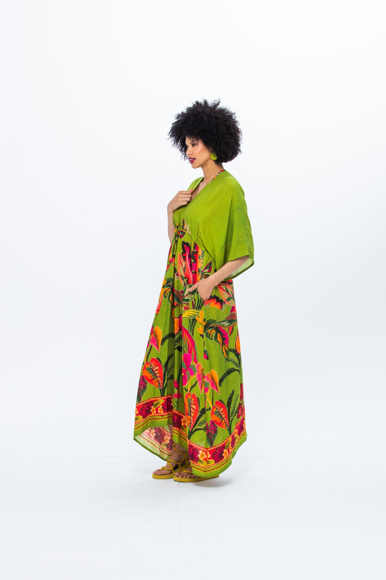 Georgia Kaftan Maxi Dress - Green Tropical