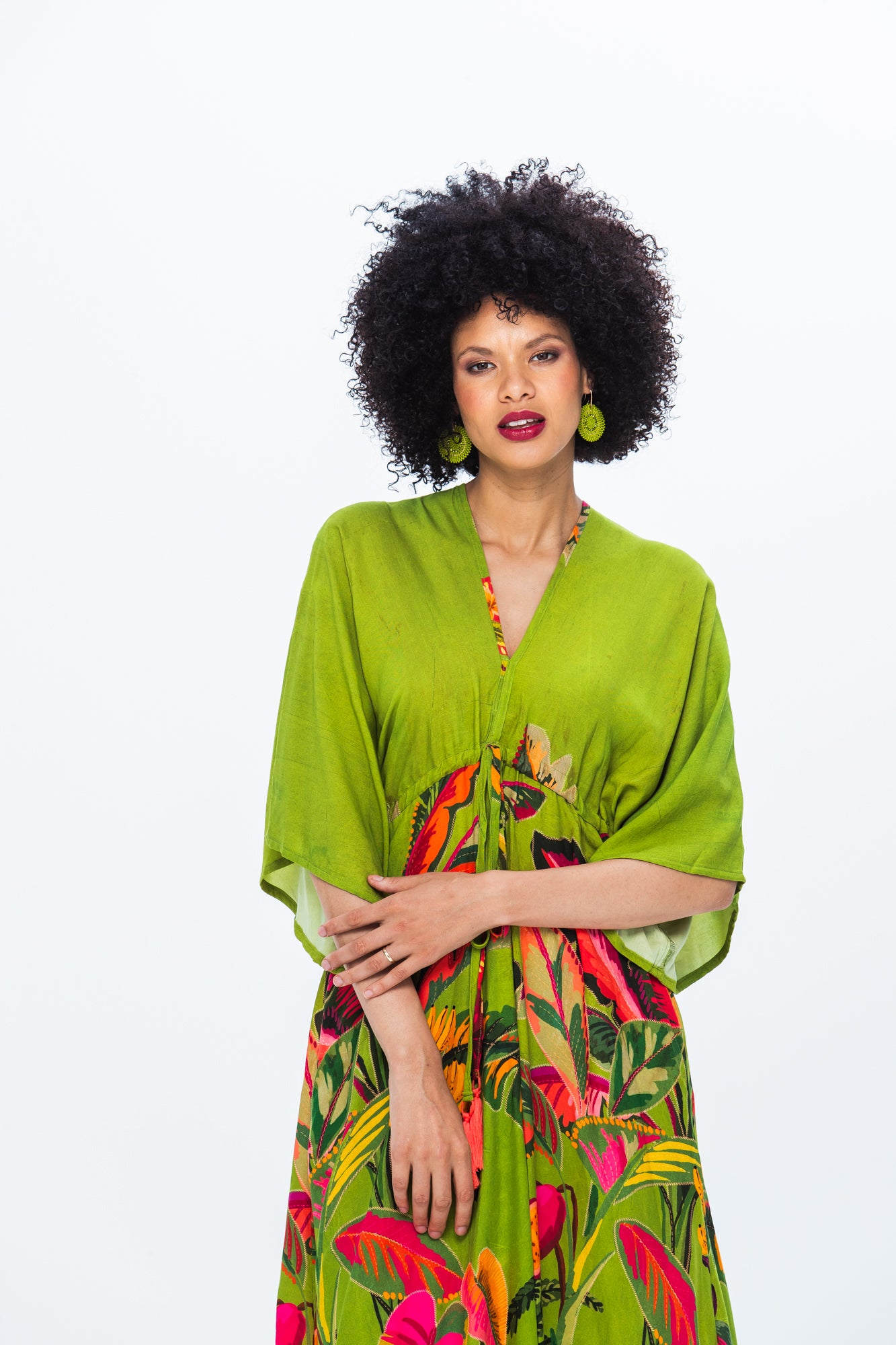 Georgia Kaftan Maxi Dress - Green Tropical