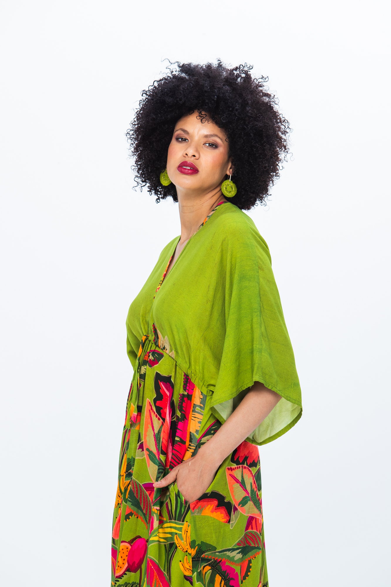Georgia Kaftan Maxi Dress - Green Tropical