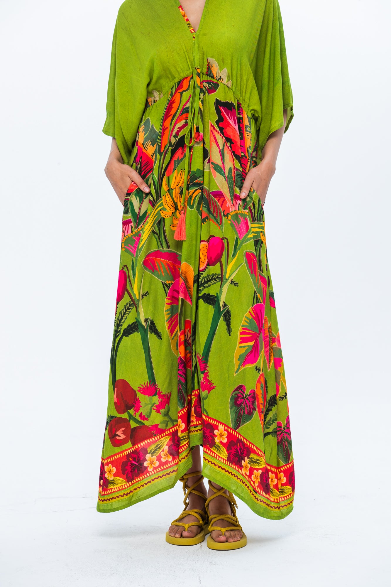 Georgia Kaftan Maxi Dress - Green Tropical