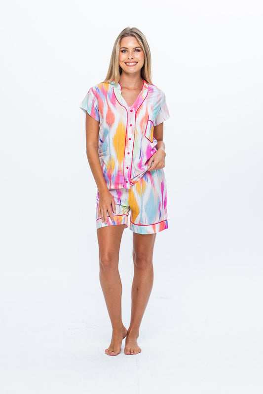 Short Mandarin Pyjama Set - Pink Splash