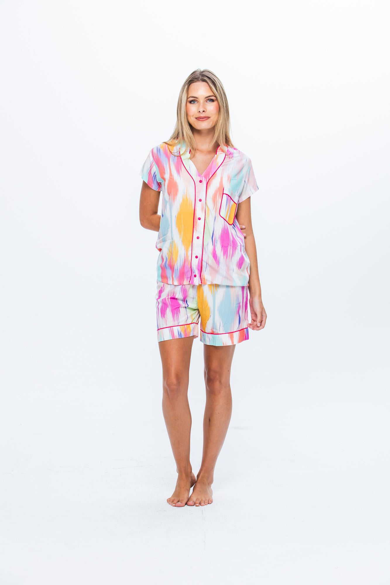 Short Mandarin Pyjama Set - Pink Splash