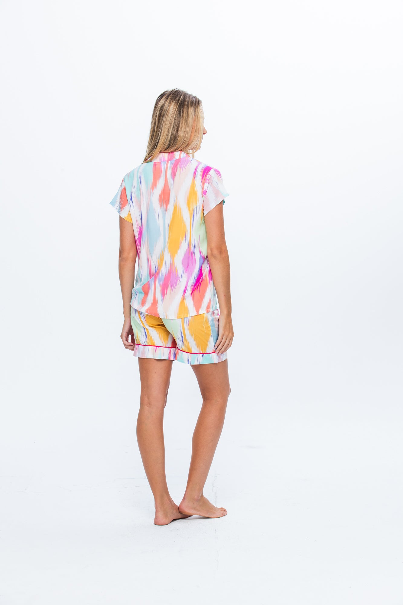 Short Mandarin Pyjama Set - Pink Splash