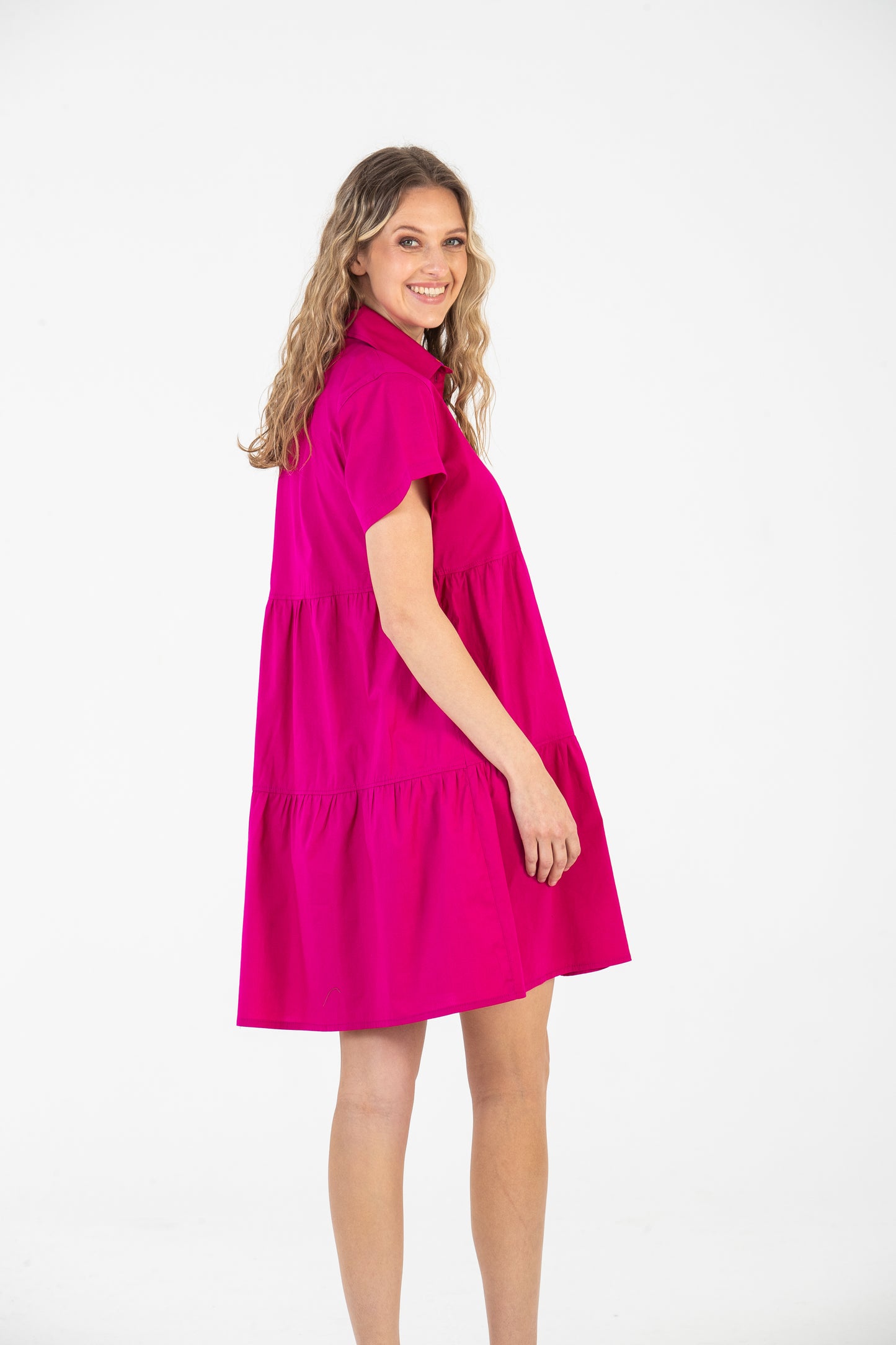 Athena Frill Dress - Magenta Pink