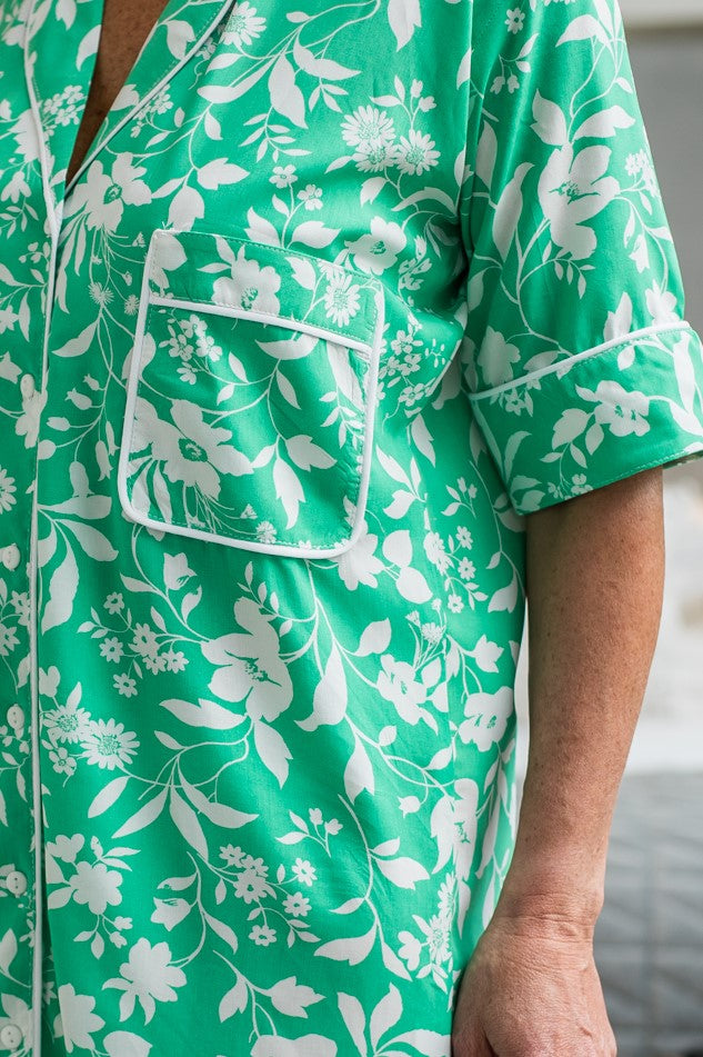 Summer Nightshirt - Green and White Floral