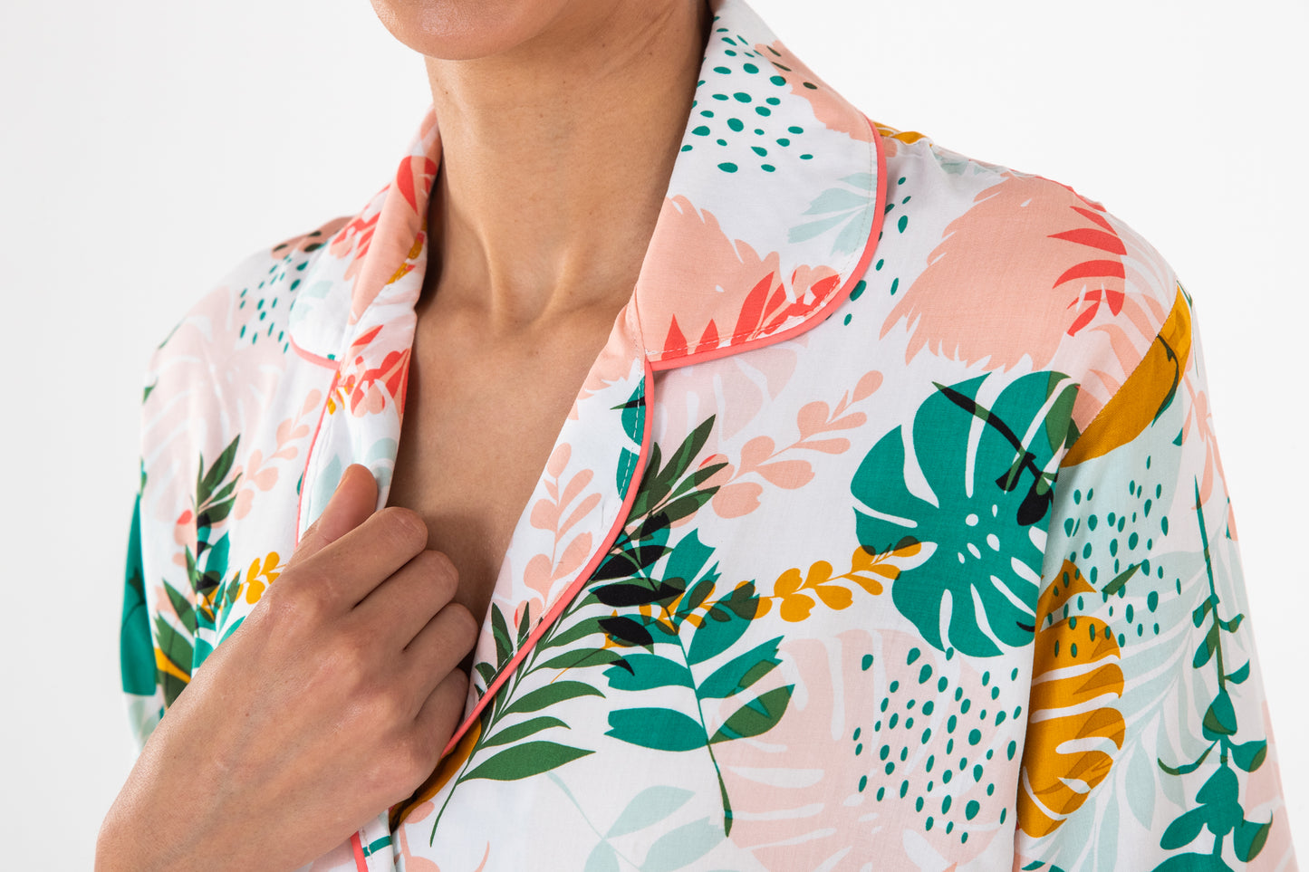 Short Pyjama set - Coral and Green
