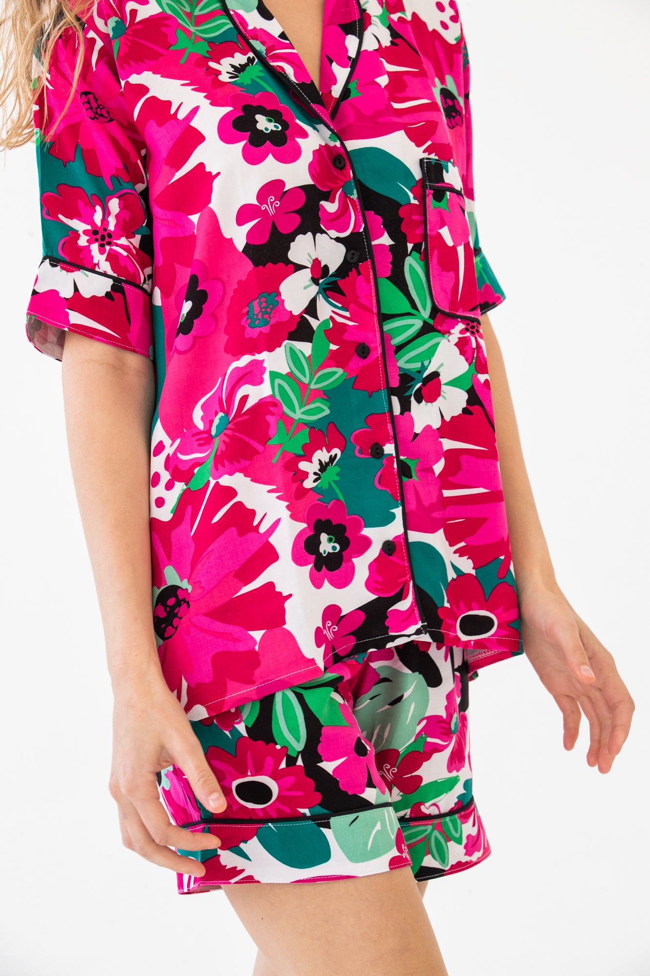 Short Pyjama set - Pink & Black floral