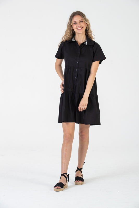 Athena Frill Dress - Black