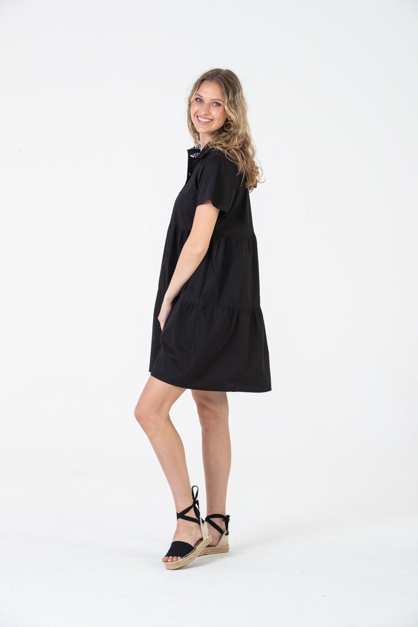 Athena Frill Dress - Black